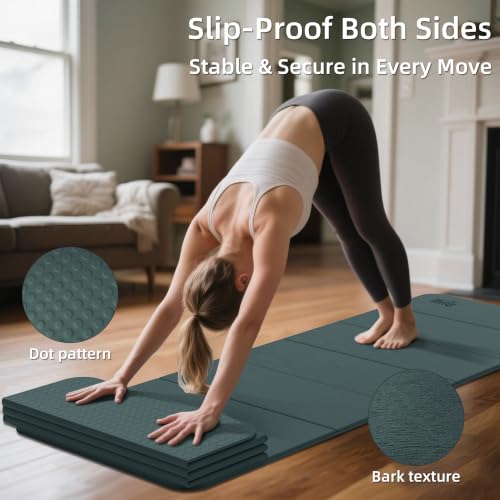 WEILA 1/2 Inch 70"x24" Foldable TPE Yoga Mat, Thick Non Slip Pilates Mat - color: Avocado