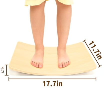 Gentle Monster Wobble Balance Board, Wooden Montessori Toy Rocker Board Natural Wood Kids Toddler Open Ended Learning Toy Yoga Curvy Board for Adult Office Classroom Christmas Gifts - color: White Maple Color