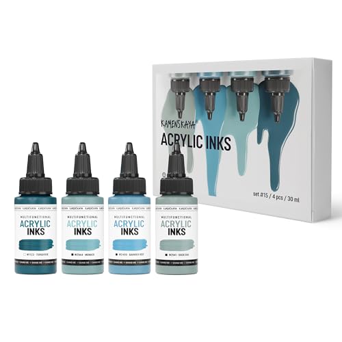Acrylic Inks for Artists - Acrylic Ink Set, Color Combination #15-4 pcs. 1 Fl Oz (30 ml) Each | Highly Concentrated, Multifunctional Liquid Acrylic Paint - color: Color Combination #15, style: Core Line