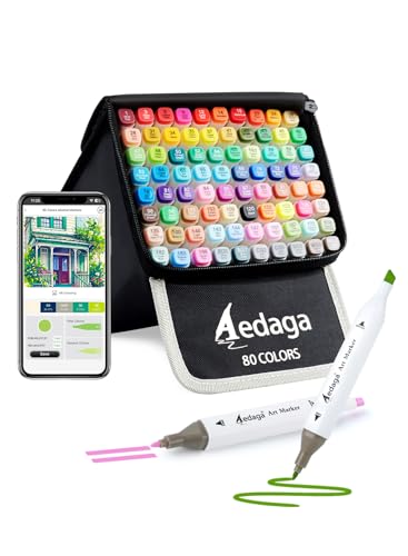 AEDAGA 80 Colors Dual Tip Alcohol Markers with Free App for Artists Adults | Art Marker with Kickstand Case | Alcohol Based Markers for Coloring Painting Sketching and Drawing | Great Gift - color: 80 Colors