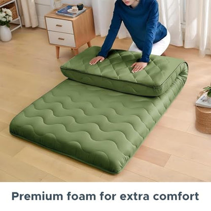 SCHNAUZER HOME Japanese Floor Mattress Futon Mattress Twin 3.5" Thick Green - color: Green, size: Twin( 80 x 39 )