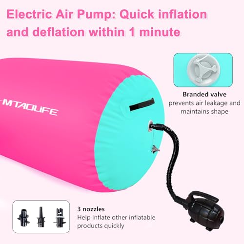 Gymnastics Air Roller Air Barrel, Inflatable Tumble Roller Mat, Air Roller Gymnastics Barrel Kids Back Somersault Backbend Trainer for Yoga Training Cheerleading Home Use - color: Pink/Green, size: 32inch*24inch-have pump