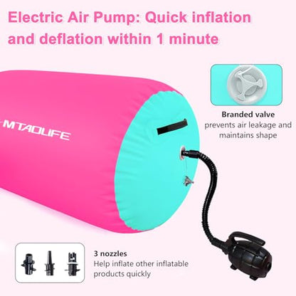 Gymnastics Air Roller Air Barrel, Inflatable Tumble Roller Mat, Air Roller Gymnastics Barrel Kids Back Somersault Backbend Trainer for Yoga Training Cheerleading Home Use - color: Pink/Green, size: 39inch*24inch-have pump
