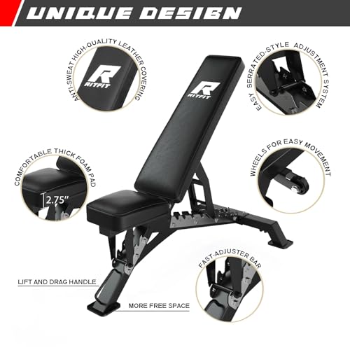 RitFit 2.36'' x 2.36'' Folding Squat Rack for Home Gym, Wall Mounted Squat Rack with Attachments - Space Saving Squat Power Rack - color: Black, style: Folding Squat Rack with Bench