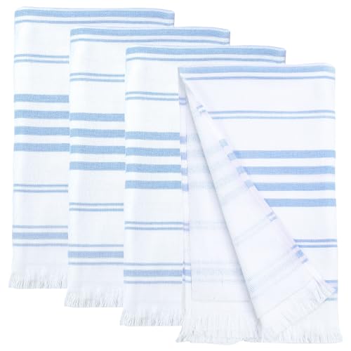 Ample Decor Cotton Hand Towels 16x28 Inches, Turkish Style, Quick Dry, Multi-Purpose Kitchen & Bathroom Towels, Oeko-Tex Certified, Set of 4, Mint Blue - color: Mint Blue, size: Hand Towel Set of 4