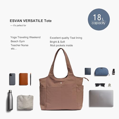 ESVAN Yoga Tote Bag Mat bag Women Shoulder Bags Carryall Tote for Travel Office Workout Gym Nurse Beach - color: Nylon Coffee