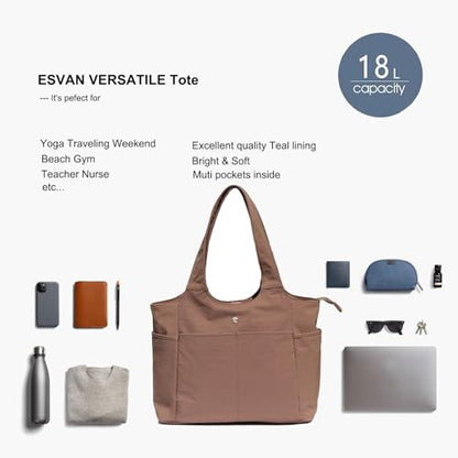 ESVAN Yoga Tote Bag Mat bag Women Shoulder Bags Carryall Tote for Travel Office Workout Gym Nurse Beach - color: Nylon Coffee