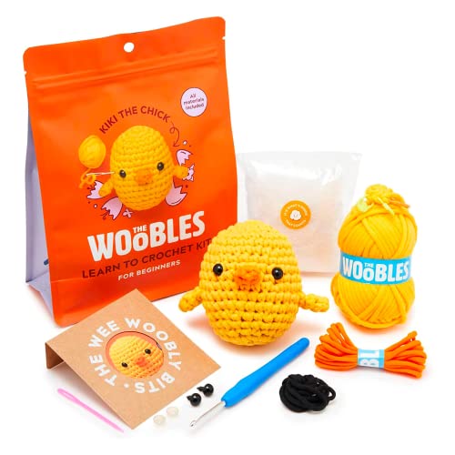The Woobles Crochet Kit for Beginners (Kiki the Chick) | As seen on Shark Tank, Kit includes: Easy Peasy Yarn, pre-started piece, hook, safety eyes, stuffing, video tutorials - color: Kiki The Chick