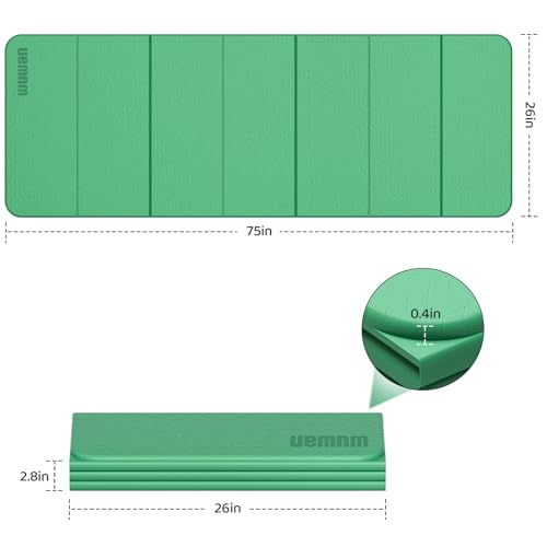Yoga Mat Thick 10mm, Foldable Yoga Mat 75 x 26 x 0.4 Inches | Portable Workout Mat | Thick Cushioning Surface | Home Gym Exercise Mat | Pilates & Yoga Training - color: Green
