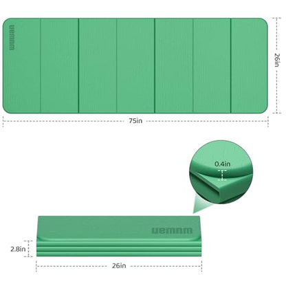Yoga Mat Thick 10mm, Foldable Yoga Mat 75 x 26 x 0.4 Inches | Portable Workout Mat | Thick Cushioning Surface | Home Gym Exercise Mat | Pilates & Yoga Training - color: Green