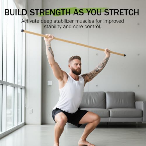 Slim Panda 5FT Yoga Stick - Natural Bamboo Stretching Stick with Non-Slip Caps - 1.57" Thick Exercise Balance Pole for Posture Correction & Physical Therapy