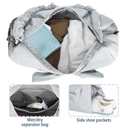 LARIPOP Yoga Bag for Women, Gym Duffel Bag with Shoe Compartment, Wet Dry Separate Pocket, Adjustable Yoga Mat Holder, Travel Weekender Carry On Overnight Bag - color: Grey