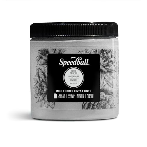 Speedball 3814 Water Soluble Block Printing Ink – Bold Color With Satin Finish AP Non-toxic 8 Fl. Oz., Silver - color: Silver