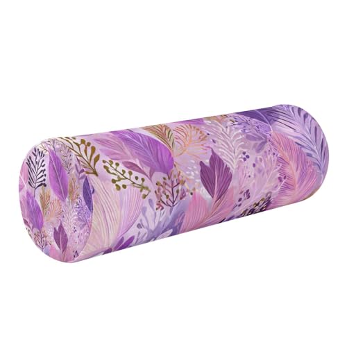 c Neck Roll Pillow Bolster Round Health Memory Foam Long Cervical Cylinder Pillows with Removable Washable Cover for Body Bed Legs Back Yoga - color: Boho Pink Leaf