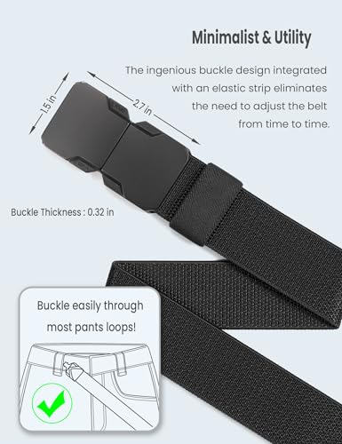 GEIT Stretch Nylon Belt,1 3/8" Elastic Belt with Quick Release Buckle - color: P/Black, size: Waist 35"-38" (Length45")