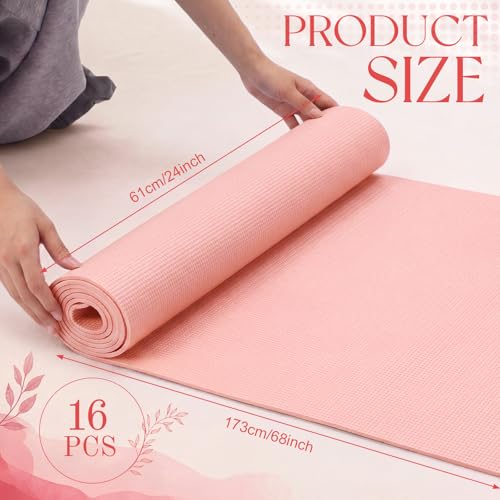 Funtery 3 mm Thin Yoga Mats Bulk, 68 x 24 Inches Lightweight PVC Exercise Mats Non Slip Workout Fitness Pads for Yoga Pilates Stretching Classes Gym Home Studio - color: Rose
