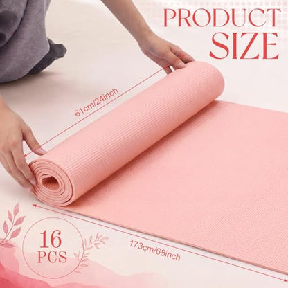 Funtery 3 mm Thin Yoga Mats Bulk, 68 x 24 Inches Lightweight PVC Exercise Mats Non Slip Workout Fitness Pads for Yoga Pilates Stretching Classes Gym Home Studio - color: Rose