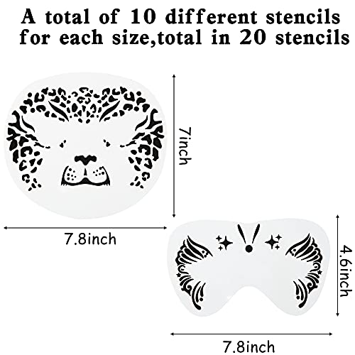 GROBRO7 20 Pcs Halloween Face Painting Stencils Set Skull Bat Face Paint Template Reusable Holiday Masquerade Facial Makeup Kit Butterfly Spider Tattoo Stencil for Kids Adult Party Supplies