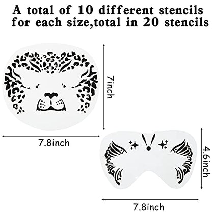 GROBRO7 20 Pcs Halloween Face Painting Stencils Set Skull Bat Face Paint Template Reusable Holiday Masquerade Facial Makeup Kit Butterfly Spider Tattoo Stencil for Kids Adult Party Supplies