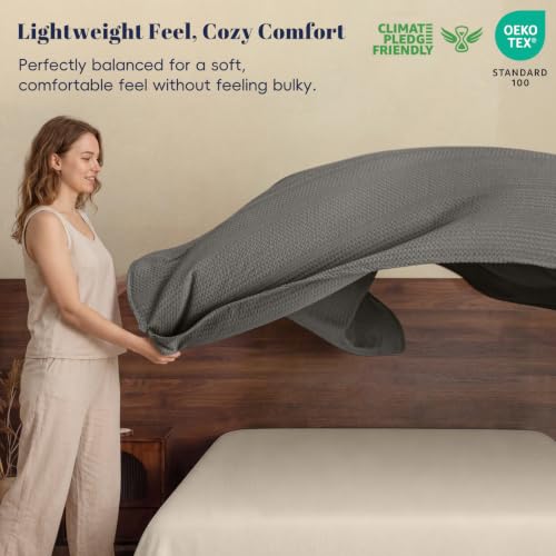 PHF Lightweight Waffle Weave Blanket Queen Size for Bed Grey 90"x90" - color: Grey, size: Queen(90"x90")