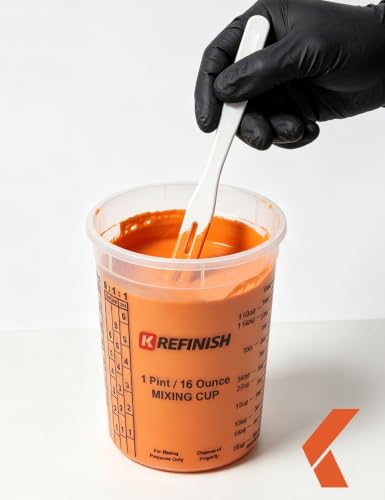 KREFINISH 16 OZ Paint Mixing Cups Graduated Disposable Clear Plastic Epoxy Measuring Cups (Box of 96 Cups & 12 Lids) Use for Automotive Painting, Resin, Acrylic, Arts, Pigments - Mixing Ratios - size: 16 Ounce