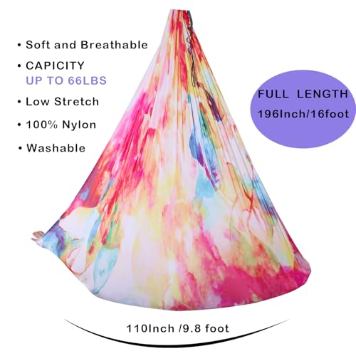 F.Life Aerial Yoga Hammock kit- Yoga Swing Multicolor 5 yards-Flying Yoga Include Daisy Chain,Carabiner and Pose Guide - color: Colorful Clouds