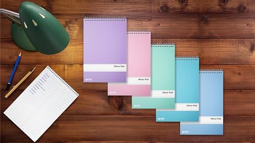 Better Office Products Steno Pads Spiral 6x9, 10 Pack, Gregg Ruled, 80 Sheets, Assorted Pastel Covers, Steno Notebooks Top Spiral for Note Taking