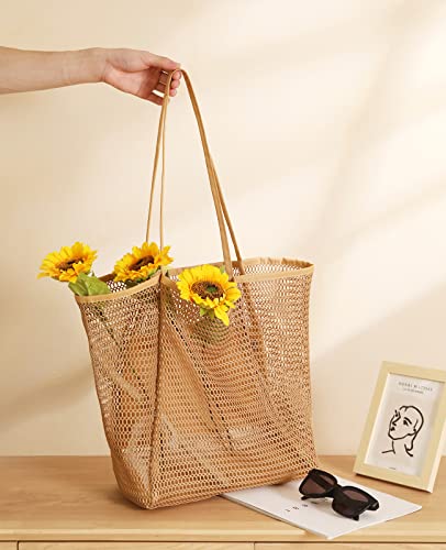 Iioscre Beach Bag for Women, Causal Hobo Handbags with Zipper Inner Pocket - color: Khaki