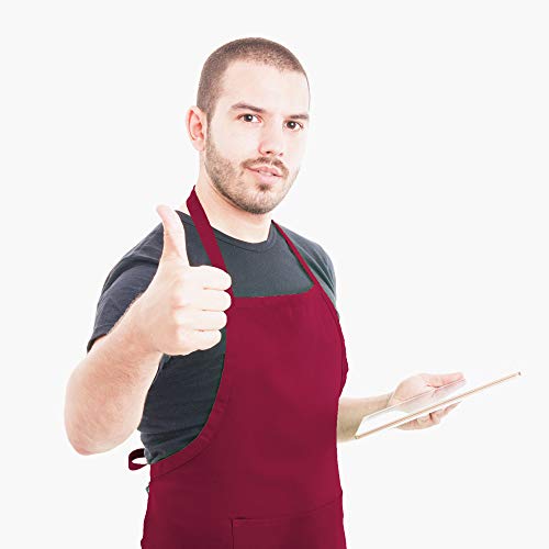 Total 15 PCS Deep Red Plain Deep Red Bib Apron for Women Men Adult with 2 Front Pockets-Painting Baking Cooking Kitchen Apron for Women Girls-(Wine,15pcs) - color: Deep Red-15pcs