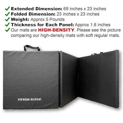 Fitness Maniac New Folding Panel Gymnastics Mat Gym Exercise Yoga Tri Mat Pad Black Exercise Mats USA