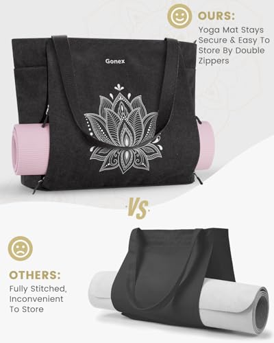Gonex Yoga Mat Bag with Zipper Mat Carrier Canvas Gym Tote | Durable Canvas, Zipper Closures Prevent Slipping, Quick Access, Bottle Holder, Fits Yoga Blocks, Gym & Travel Use - color: Black, size: X-Large(19.5×7×17inch)