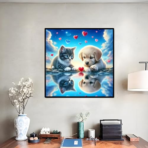 Shouruihua Dog Diamond Painting Kits for Adults, Cat Diamond Art Kits | Animal, Gem Art, Diamond Dotz Kits, Diamond Dots, Wall Art, Adult Crafts, Full Round Drill Diamond Painting Kits, 11.8x11.8in - color: Dog and Cat
