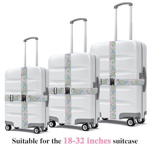 6 Pieces Luggage Straps Patterned Luggage Strap Suitcase Straps Luggage Belt Adjustable Travel Luggage Belt Strap with Quick Release Buckle, 2 inches Wide by 72 inches Long (Feather Style) - style: Feather Style