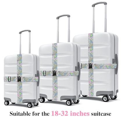 6 Pieces Luggage Straps Patterned Luggage Strap Suitcase Straps Luggage Belt Adjustable Travel Luggage Belt Strap with Quick Release Buckle, 2 inches Wide by 72 inches Long (Feather Style) - style: Feather Style