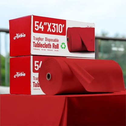 Plastic Table Cloth, 310 Ft X 54 In Disposable Tablecloth Red Tablecloth | Waterproof Plastic Table Cloth Disposable Plastic Table Cover Roll with Cutter for Birthday, Party, Graduation, Christmas - color: Red, size: 3720" x 54" (Rectangular)