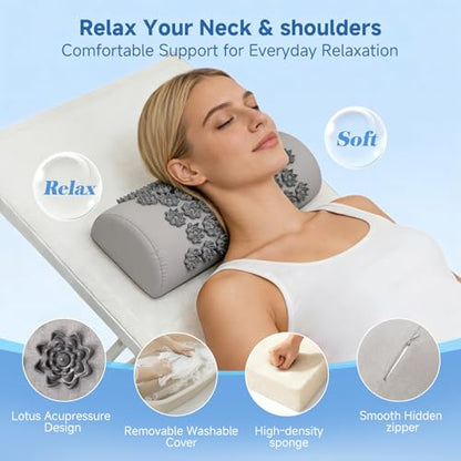 Acupressure Neck Pillow, Ergonomic Neck Support Pillow with Raised Pressure Points, Neck Rest Pillow for Home, Office, Travel, Reading, Relaxation Gift for Women & Men, Light Gray - color: Light Gray