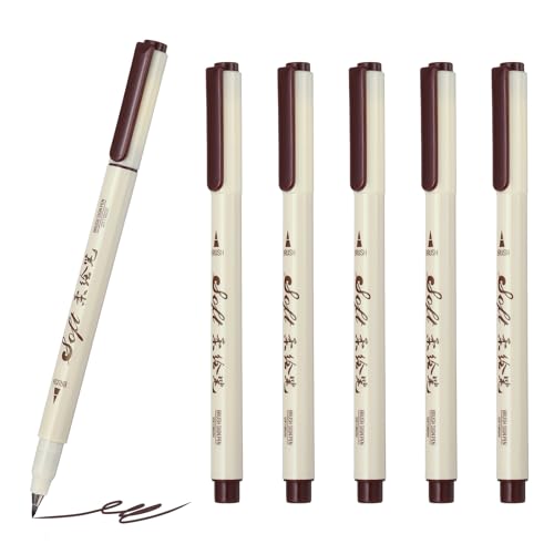 PATIKIL Fineliner Colored Pens, 6 Pcs Brown Felt Brush Tip Fineliner Marker Waterproof Ink Watercolor Coloring Book Art Supplies Set for Artist Journaling Scrapbooking - color: Brown