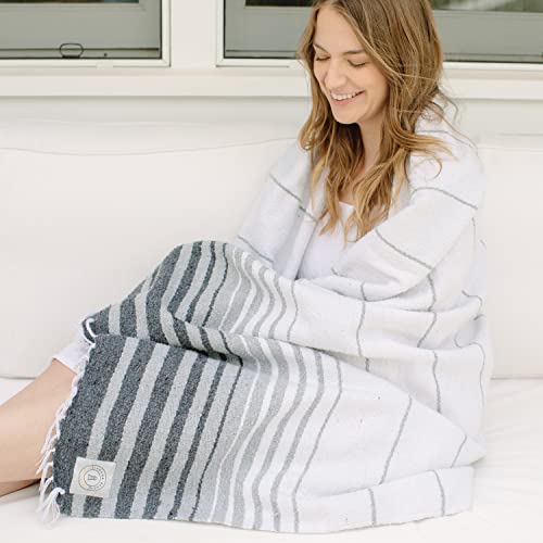 Gray Mexican Blanket by Laguna Beach Textile Co - Beach, Yoga, Camping, or Decorative Throw Blanket - Traditional Handmade Serape - Gray Tulum - color: Gray