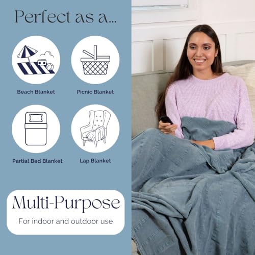 InfuseZen Large Stonewashed Organic Cotton Turkish Throw Blanket - Denim - color: Extra Large Denim (92" X 69")