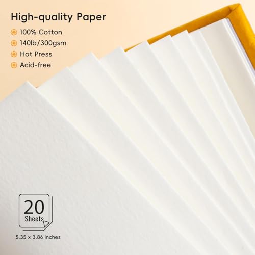 Arrtx Watercolor Sketchbook, 5.35x3.86 Hot Press | 100% Cotton, Acid-Free, 140LB/300GSM, Hardcover, 20 Sheets. Ideal Travel Journal for Artists & Students - size: 1 Pack