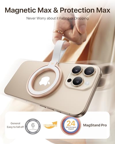 andobil [2026 Unrivaled Stability] Magnetic Phone Grip Holder for MagSafe | Stronger 2-Sided Magnetic Phone Ring Kickstand w/ Silicone Loop MagSafe Accessories for iPhone 17 Pro Max Air 16/15/14/13/12 - color: Rose Gold