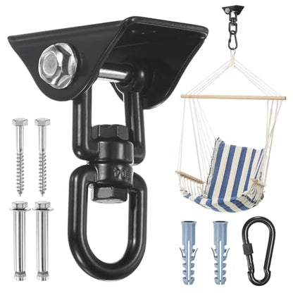 M METERXITY 360° Swivel Swing Hangers, 1200 LB Capacity Stainless Steel Hammock Hanging Kit Swing Hook for Ceiling/Chair/Yoga/Punching Bag/Gym/Playground, Ceiling Mount Swing Bracket [Black]
