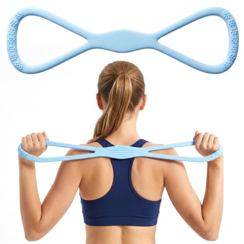 Exercise Band Figure 8 Resistance Bands for Women & Men Silicone Stretch Bands with Non Slip Handle Elastic for Arms Shoulder Leg Back Stretching Home Gym Yoga Physical Therapy Toning Workout