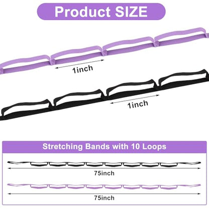 Guirnd 2 PCS Yoga Strap, Non-Elastic Stretching Strap for Women & Men, Stretch Bands for Exercise with 10 Loops for Pilates, Gymnastics, Dance, Exercise