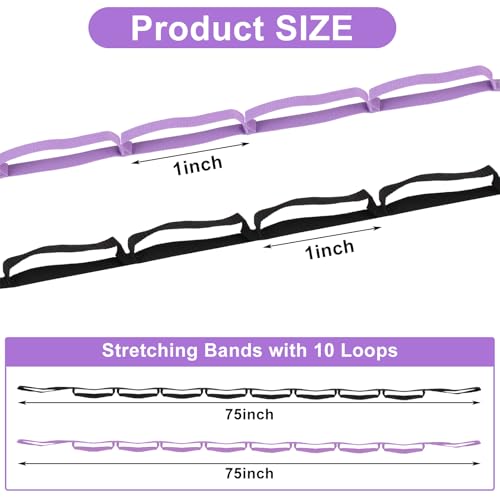 Guirnd 2 PCS Yoga Strap, Non-Elastic Stretching Strap for Women & Men, Stretch Bands for Exercise with 10 Loops for Pilates, Gymnastics, Dance, Exercise