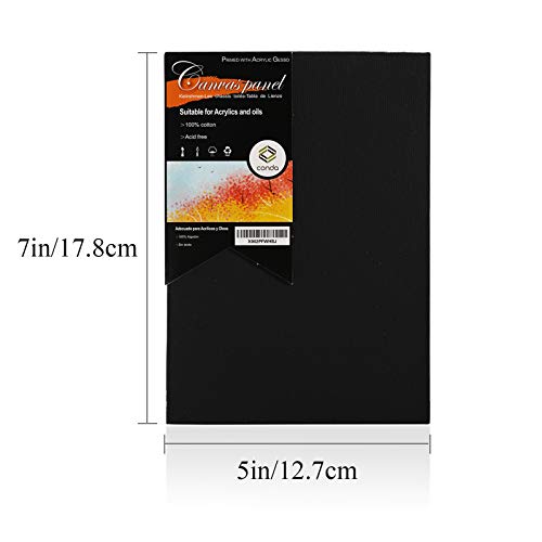 CONDA Black Canvas Panels 5x7 inch, Pack of 14, 100% Cotton Acid-Free, 8 oz Gesso-Primed, Art Boards for Oil & Acrylic Painting - size: 5"x7"