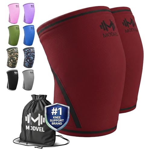 Modvel Strength 7mm Knee Sleeves (Pair) for Weightlifting & Powerlifting (USPA, IPL Approved) | High-Performance Knee Compression Support For Squats, Weight Lifting - Men and Women - color: RED, size: Small