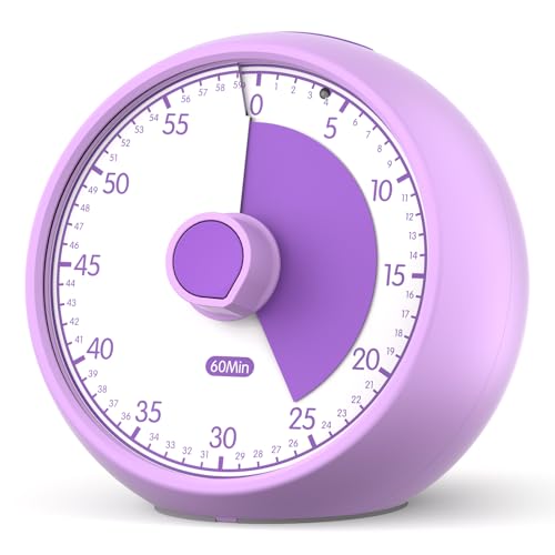 Visual Timer for Kids 60-Minute Countdown Timer with Optional Alarm, Focus Tool for ADHD & Autism, Time Management for Homework, Chores, Office, Kitchen, Teaching & Study Routines (Purple) - color: Purple