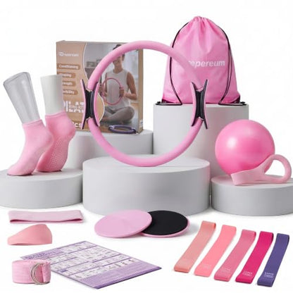 Pink Home Pilates Kit for Women, Ring, Ball & Resistance Bands