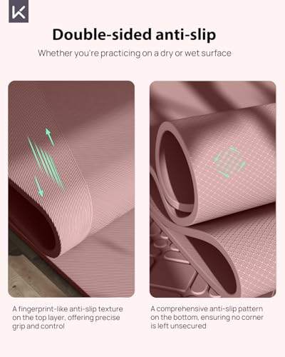KEEP Extra Wide Yoga Mat, 7mm Thick 72" x 32" Exercise Mat | 7mm thick Extra wide yoga mat with carry strap for home workout, yoga, exercise and Pilates - color: Smoky Pink